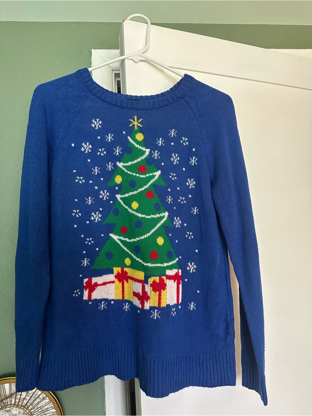Blue Christmas Tree Sweater - Women
